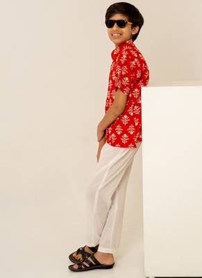 Crimson red printed cotton co ord set 3