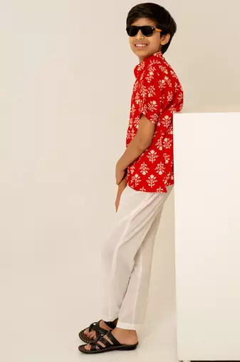 Crimson red printed cotton co ord set