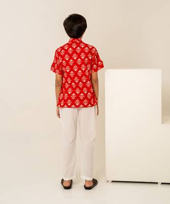 Crimson red printed cotton co ord set 4