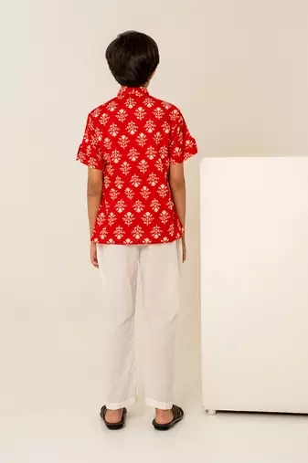 Crimson red printed cotton co ord set