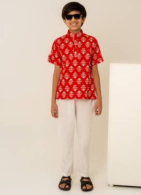 Crimson red printed cotton co ord set 5