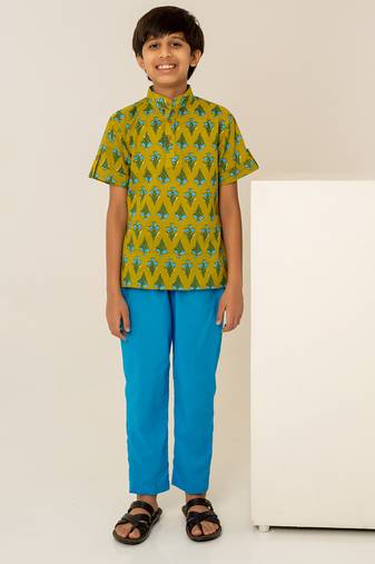 Olive green printed cotton co ord set