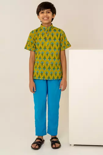 Olive green printed cotton co ord set
