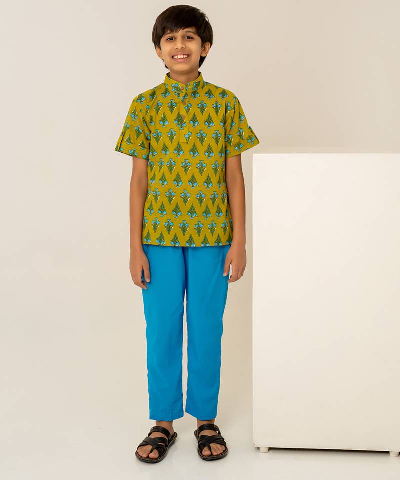 Olive green printed cotton co ord set