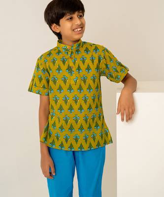 Olive green printed cotton co ord set 2