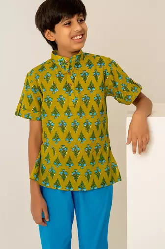 Olive green printed cotton co ord set