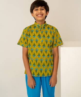 Olive green printed cotton co ord set 3