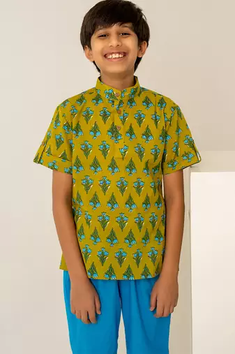 Olive green printed cotton co ord set