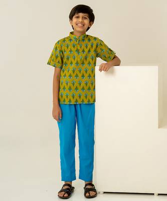 Olive green printed cotton co ord set 4