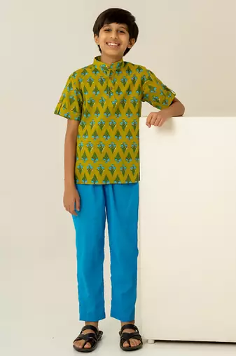 Olive green printed cotton co ord set