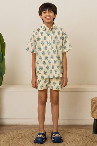 Cream white printed cotton co ord set