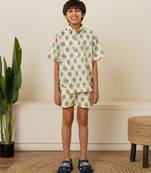 Cream white printed cotton co ord set