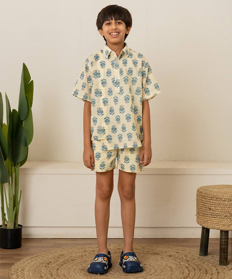 Cream white printed cotton co ord set