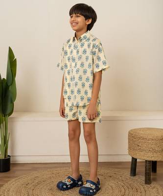 Cream white printed cotton co ord set 2