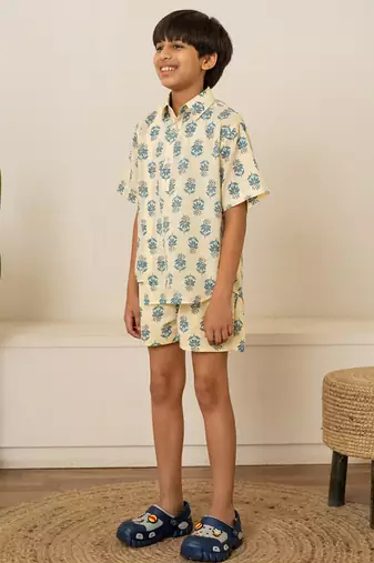 Cream white printed cotton co ord set