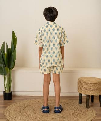 Cream white printed cotton co ord set 3