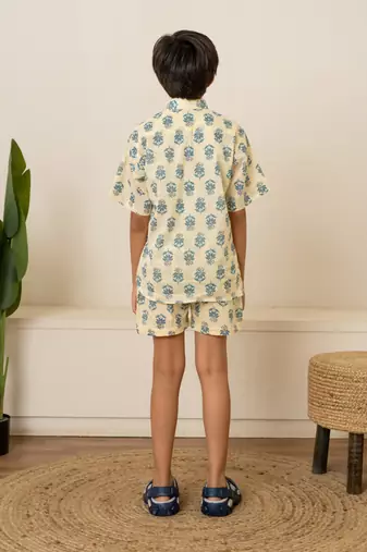 Cream white printed cotton co ord set