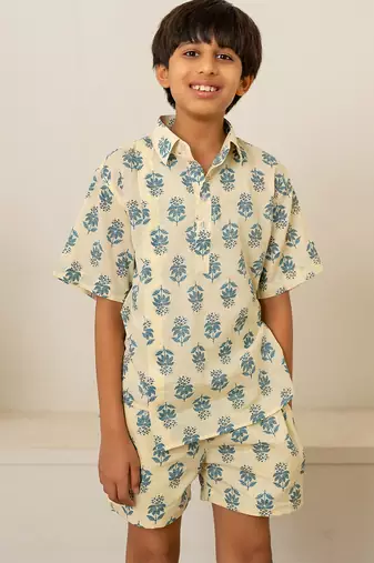 Cream white printed cotton co ord set