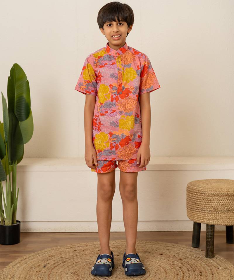 Rose pink floral printed cotton co ord set