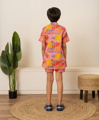 Rose pink floral printed cotton co ord set 3