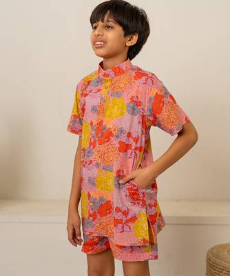 Rose pink floral printed cotton co ord set 4