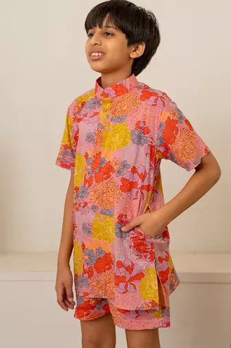 Rose pink floral printed cotton co ord set