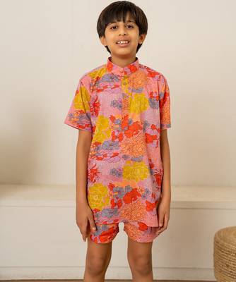 Rose pink floral printed cotton co ord set 5