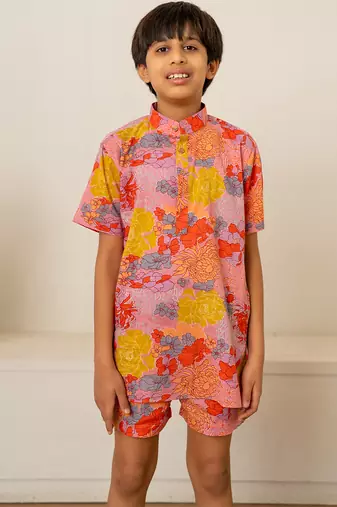 Rose pink floral printed cotton co ord set
