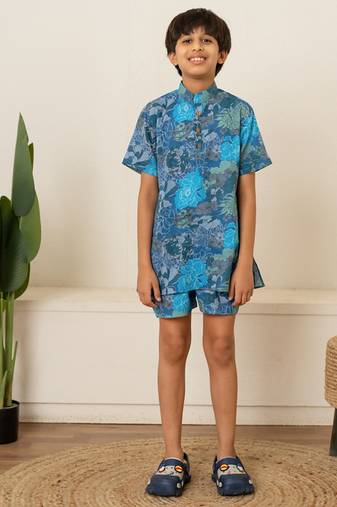 Blue floral printed cotton co ord set