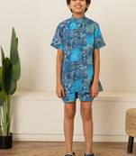 Blue floral printed cotton co ord set