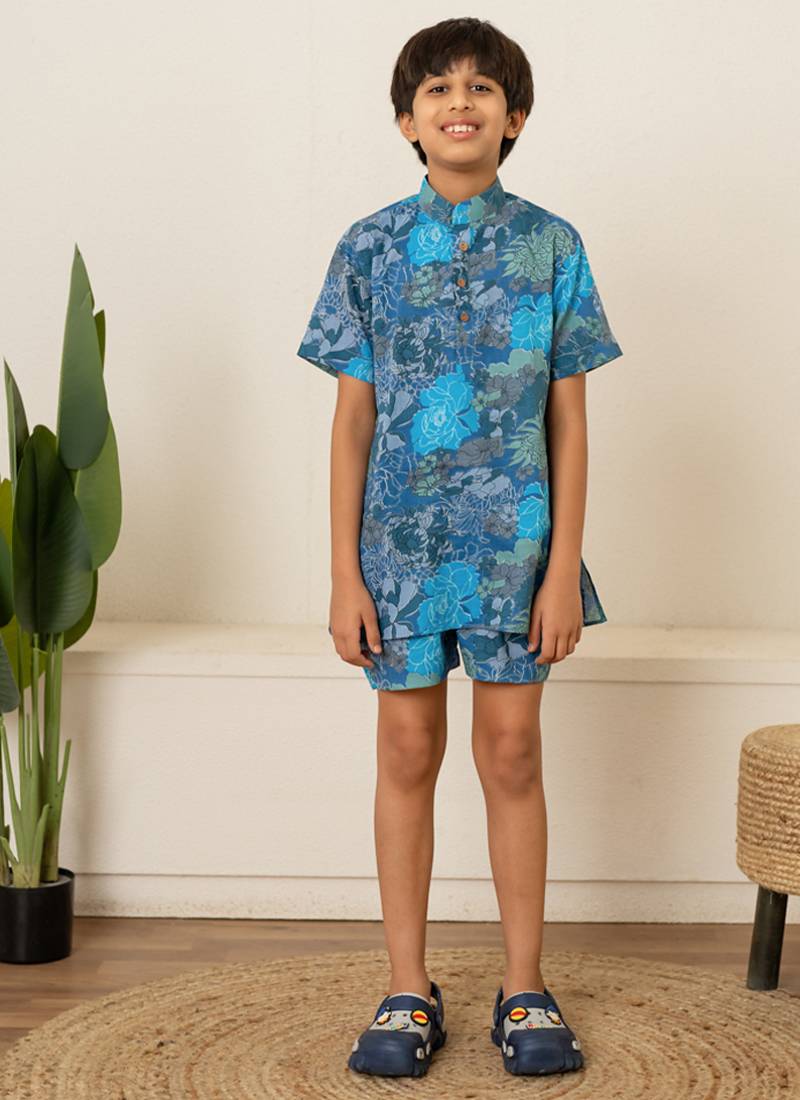Blue floral printed cotton co ord set