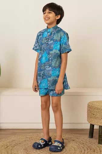 Blue floral printed cotton co ord set