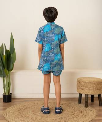 Blue floral printed cotton co ord set 3