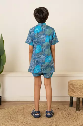Blue floral printed cotton co ord set