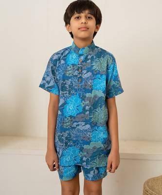 Blue floral printed cotton co ord set 4
