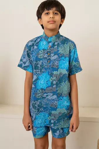 Blue floral printed cotton co ord set