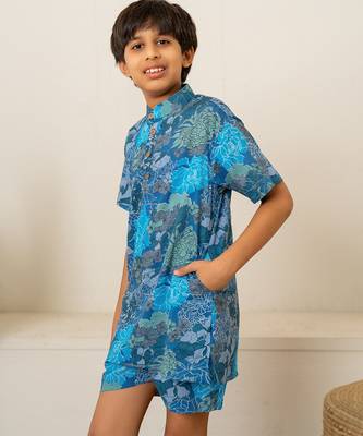 Blue floral printed cotton co ord set 5