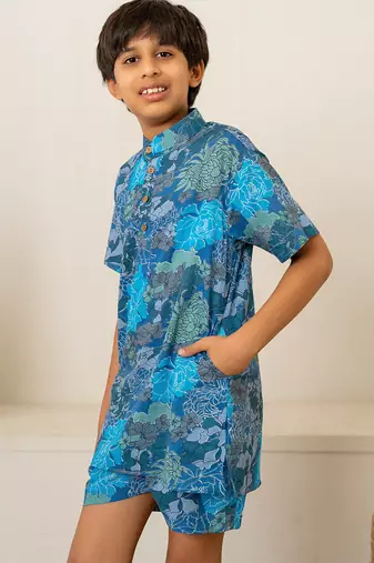 Blue floral printed cotton co ord set