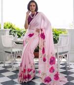 Printed satin silk saree with unstitched blouse