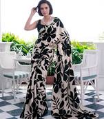 Printed satin silk saree with unstitched blouse