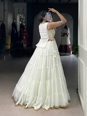 Premium Marble Fabric Navratri Lehenga Set with Real Mirror Work Koti- Full stitched free size 3