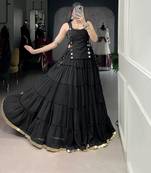 Premium Marble Fabric Navratri Lehenga Set with Real Mirror Work Koti- Full stitched free size