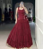 Premium Marble Fabric Navratri Lehenga Set with Real Mirror Work Koti- Full stitched free size
