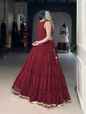 Premium Marble Fabric Navratri Lehenga Set with Real Mirror Work Koti- Full stitched free size 3