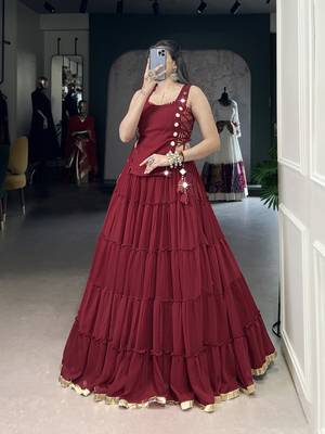 Premium Marble Fabric Navratri Lehenga Set with Real Mirror Work Koti- Full stitched free size 4