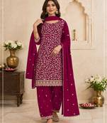 Maroon fox georgette suit with embroidery coding work