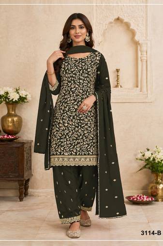 Mehendi fox georgette suit with embroidery coding work