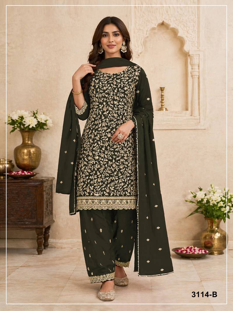 Mehendi fox georgette suit with embroidery coding work