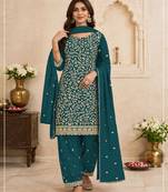 Blue fox georgette suit with embroidery coding work