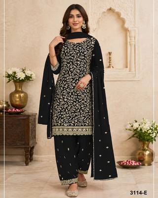 Black fox georgette suit with embroidery coding work 1
